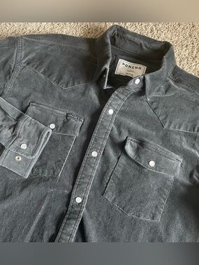 Poncho Outdoor Corduroy Western Pearl Snap Button Down Shirt